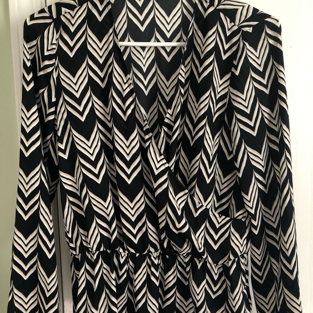 Ann Taylor Black and Beige Cross Front Blouse
